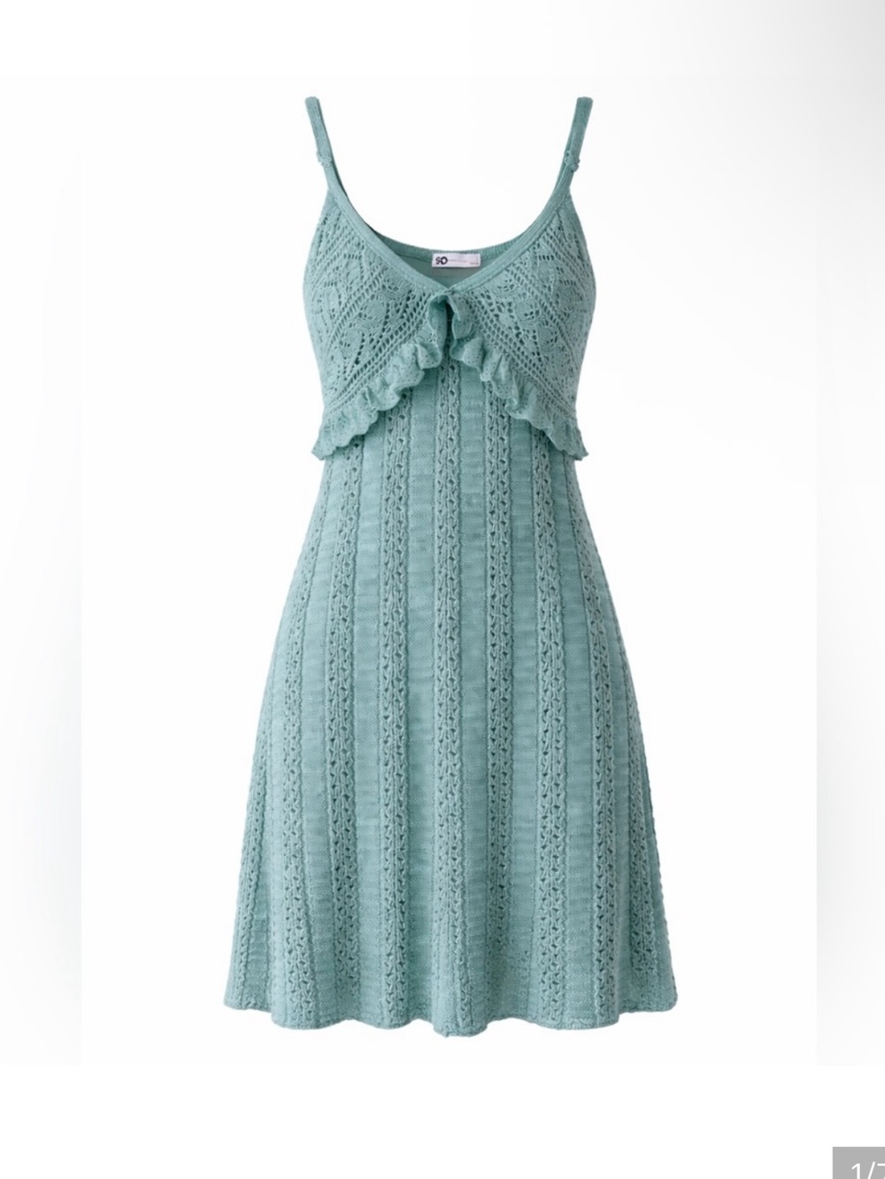 SO Mint Green Crochet Mini Dress with Ruffle Bodice